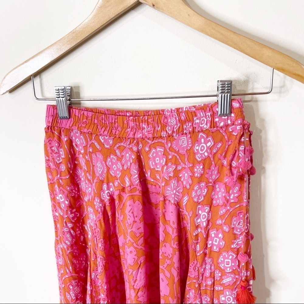 Poupette St. Barth Pink & Orange Egypt Floral Tasseled Ollie Maxi Skirt XS - Picture 3 of 8